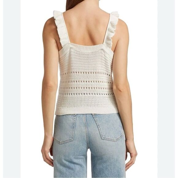 7 For All Mankind Crochet Ruffles Tank Top in Ecru NWT - Picture 2 of 15
